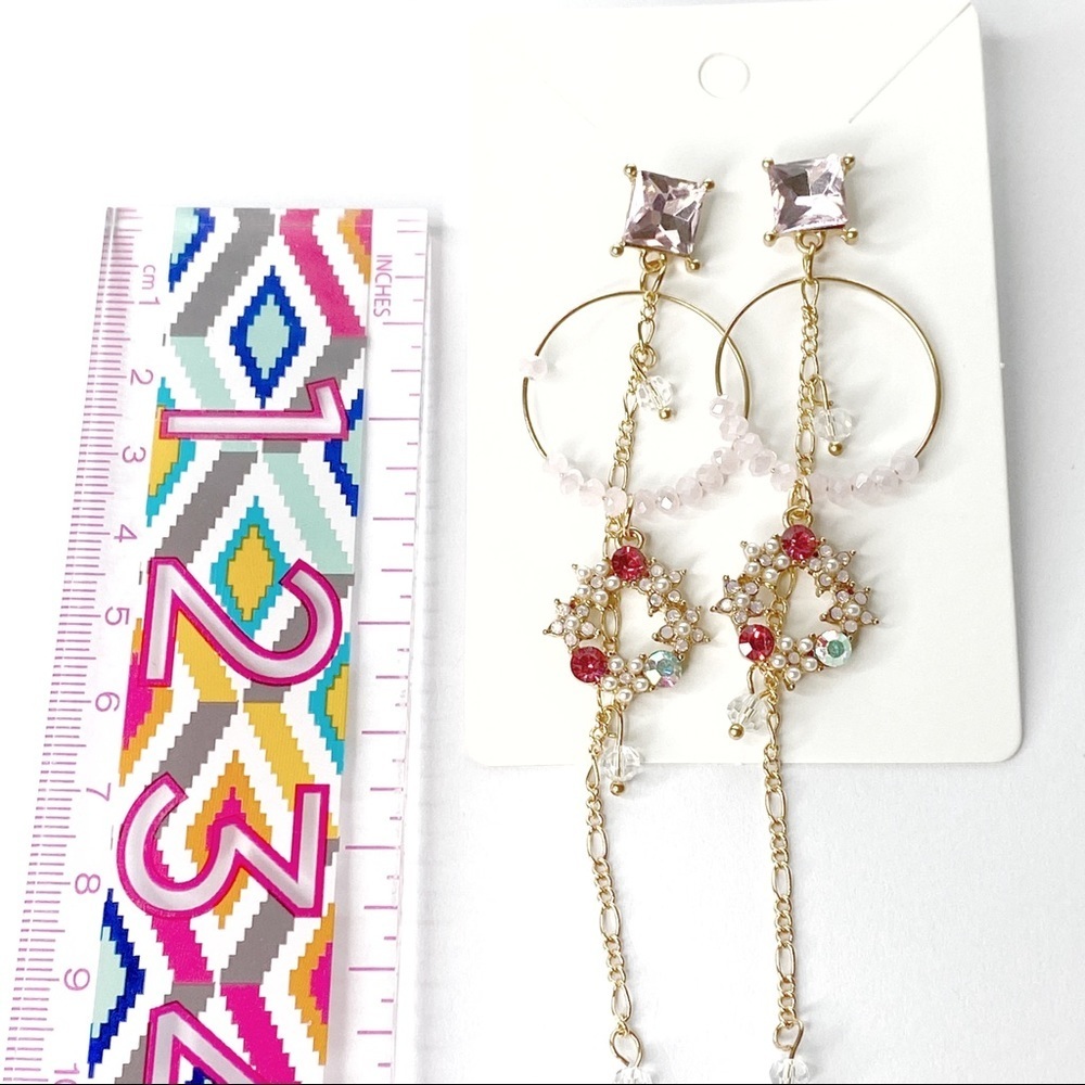 Floral Wreath Long Delicate Gold Drop Earrings - Picture 4 of 6